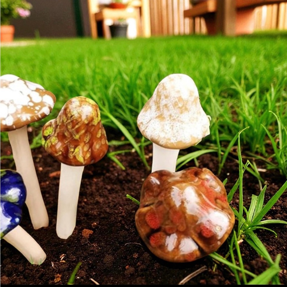 Colorful Ceramic hand made Mushrooms set of 8 well packaged; colors vary! New! - Picture 11 of 12